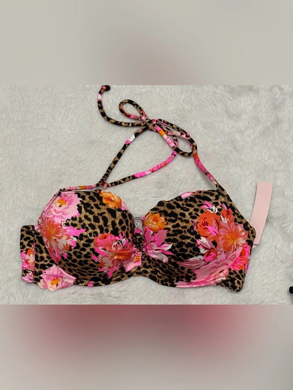 Leopard Floral Tie-Side Bikini Set in Pink with matching Towel